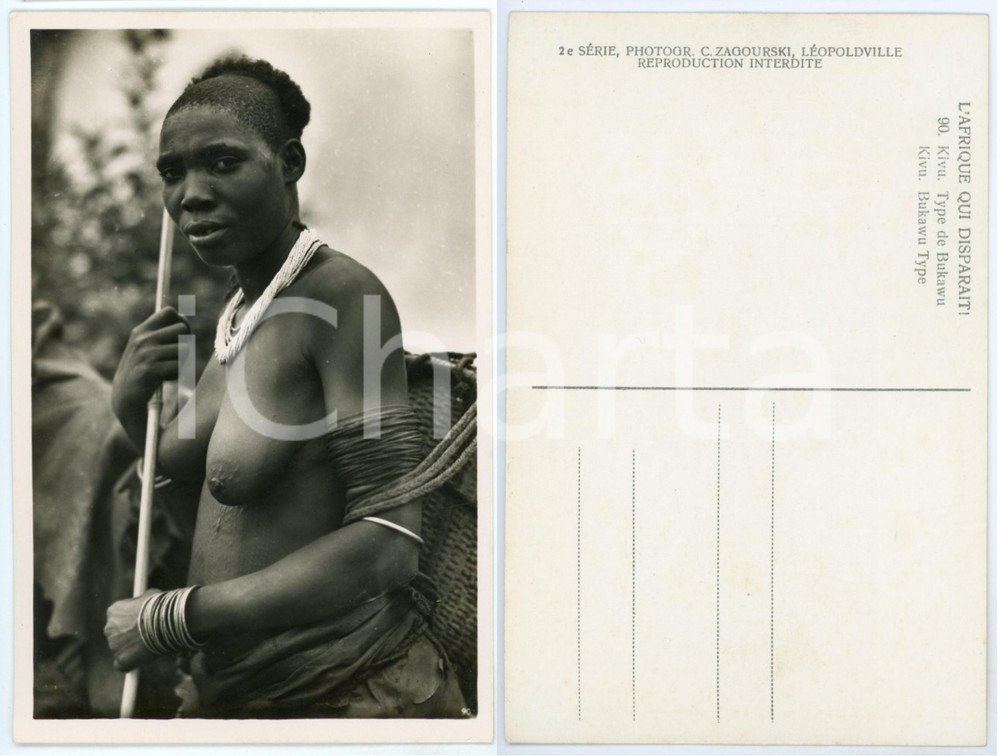 Cartolina originale da collezione 1930 C. ZAGOURSKI «L Afrique qui disparaît» Type BUKAWU  Postcard n.90 1