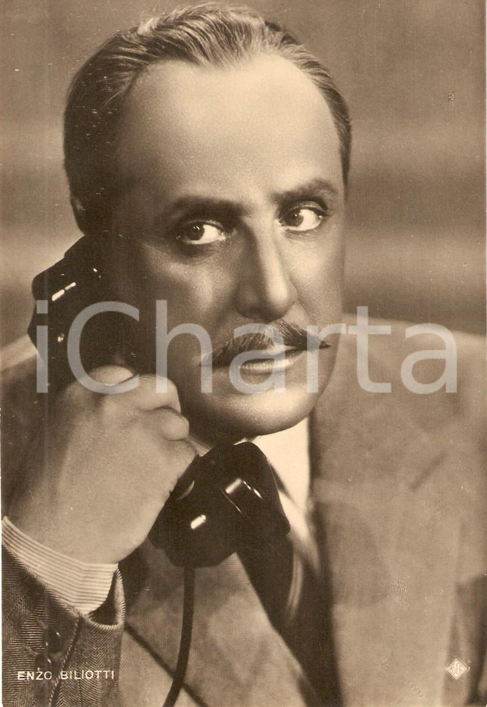 Cartolina originale da collezione 1940 ca CINEMA Attore Enzo BILIOTTI al telefono - Fotografia seriale ASER 1 1