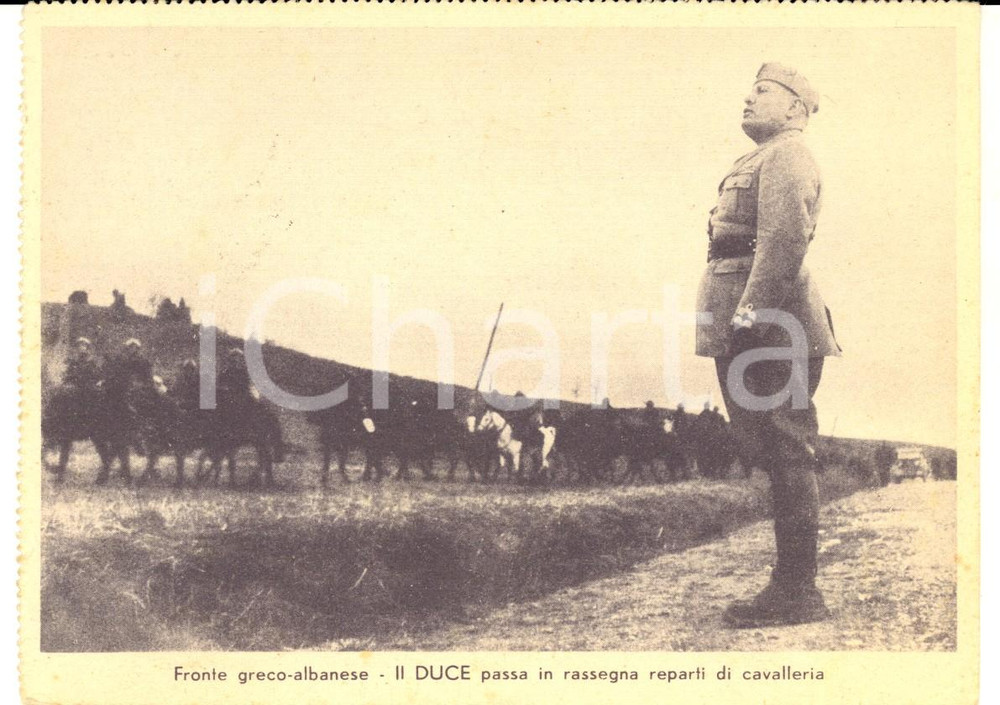 Cartolina originale da collezione 1940 WW2 Fronte grecoalbanese DUCE passa in rassegna DIVISIONE CUNEO Cartolina 1