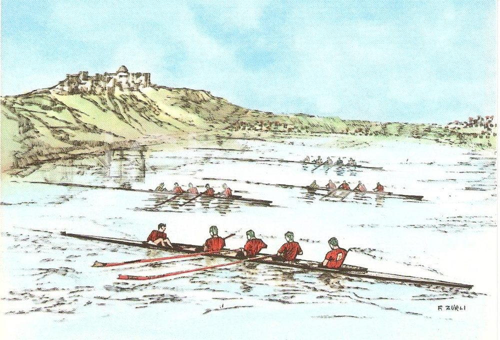 Cartolina originale da collezione 1960 ROMA XVII OLIMPIADE Canottaggio LAGO DI ALBANO Ill. ZURLI Cartolina 1 1