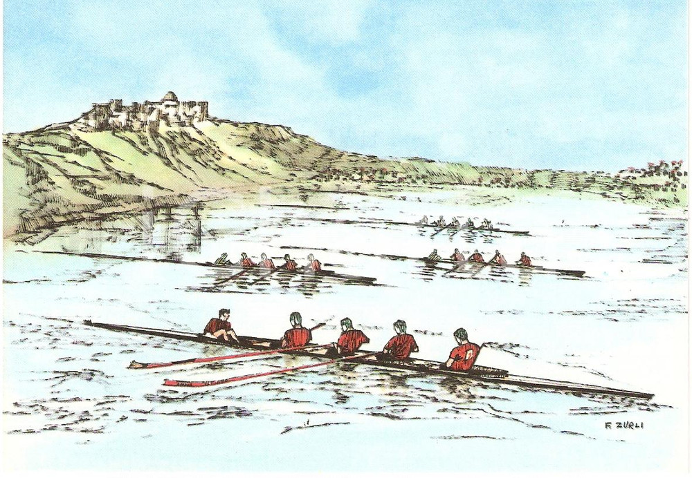 Cartolina originale da collezione 1960 ROMA XVII OLIMPIADE Canottaggio LAGO DI ALBANO Ill. ZURLI Cartolina 3 1