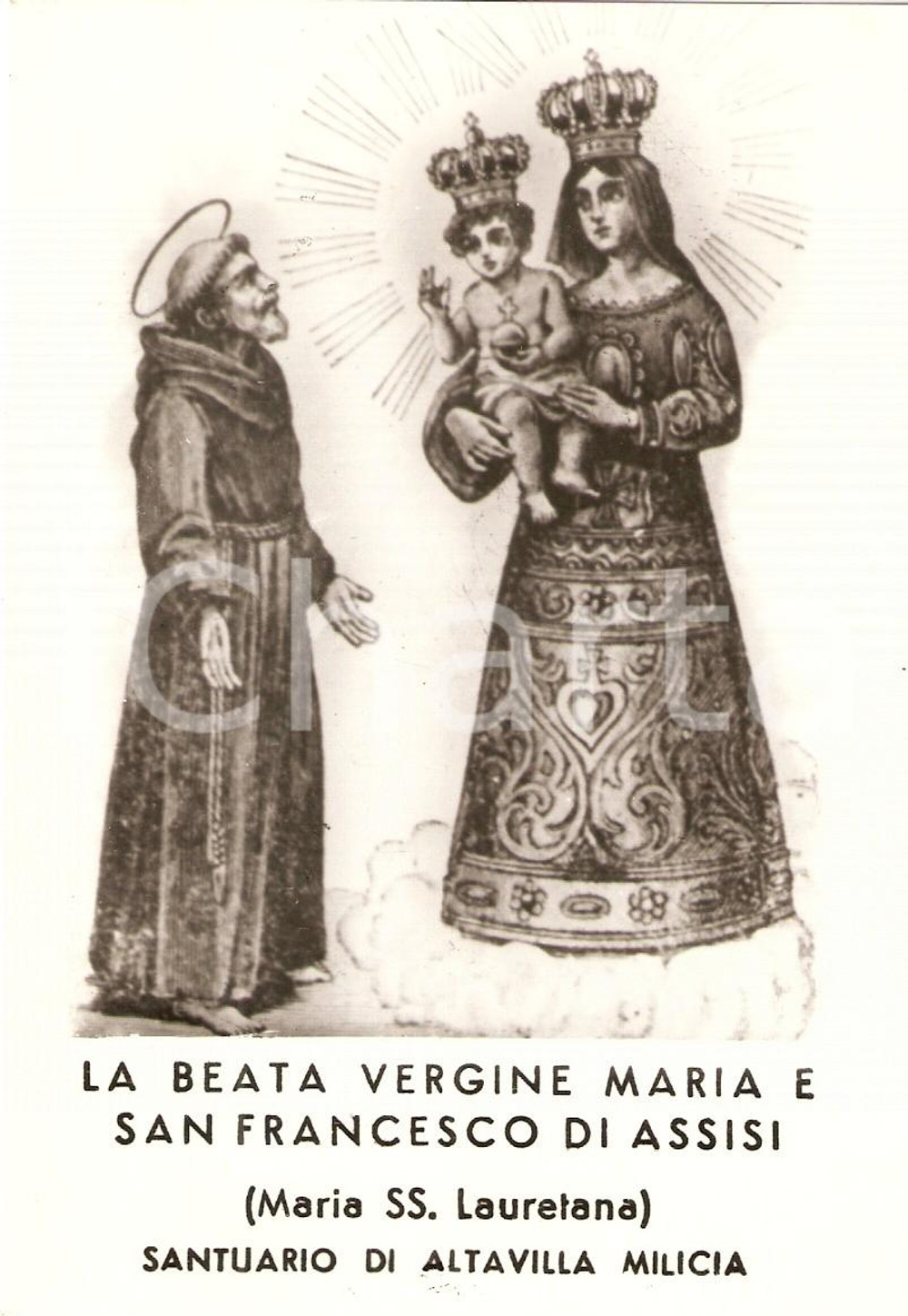 Cartolina originale da collezione 1950 ca ALTAVILLA MILICIA Maria Santissima Lauretana San Francesco d'Assisi 1 1