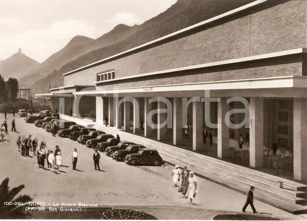 Cartolina originale da collezione 1949 COMO La nuova stazione SAN GIOVANNI FF. SS. Animata Cartolina 3 1