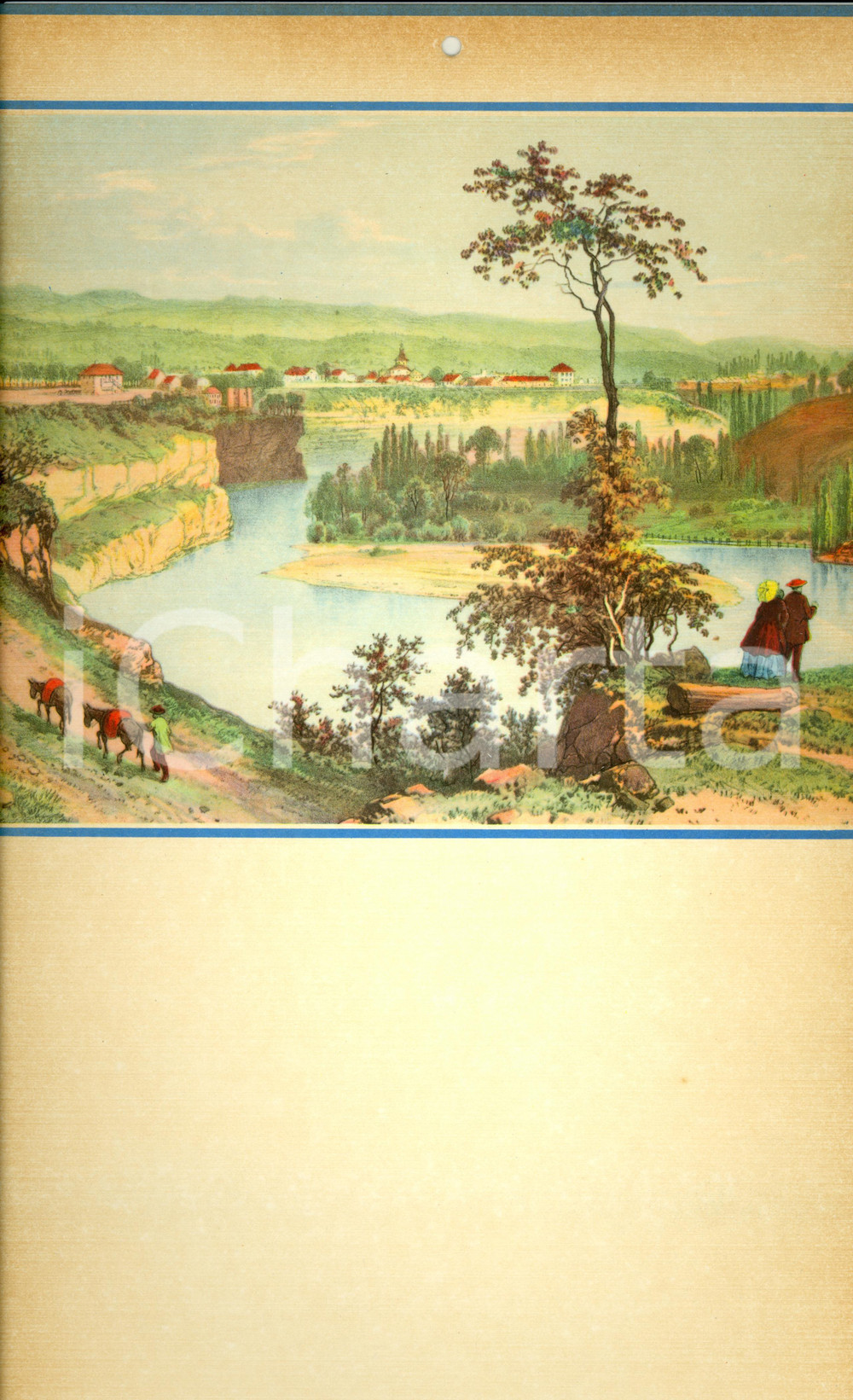 Oggetto da collezione cartaceo 1955 ca MODERNARIATO Calendario perpetuo VINTAGE Scena campestre 24x44 10 1