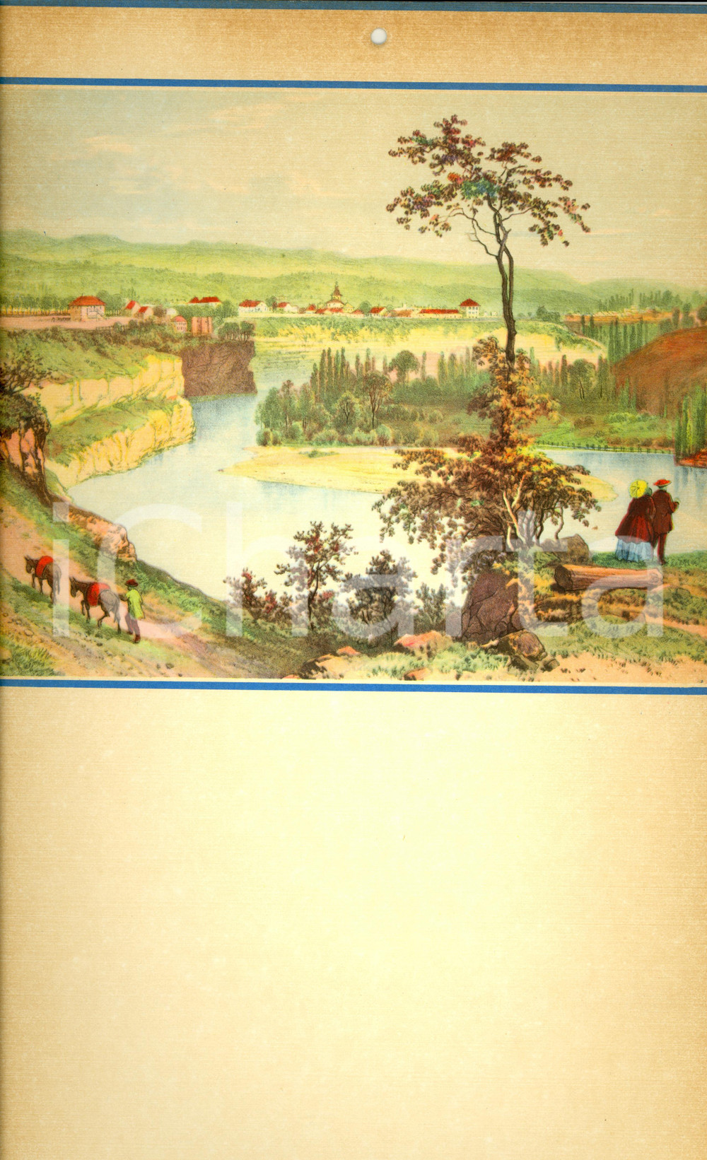 Oggetto da collezione cartaceo 1955 ca MODERNARIATO Calendario perpetuo VINTAGE Scena campestre 24x44 6 1