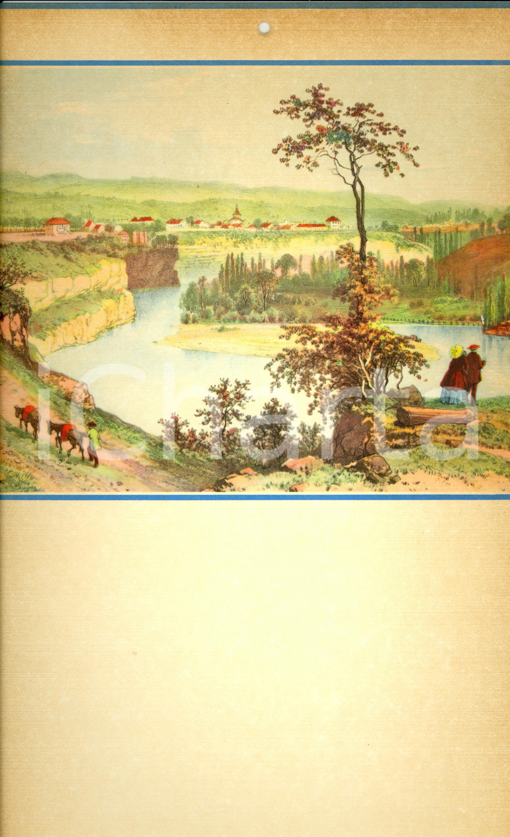 Oggetto da collezione cartaceo 1955 ca MODERNARIATO Calendario perpetuo VINTAGE Scena campestre 24x44 7 1