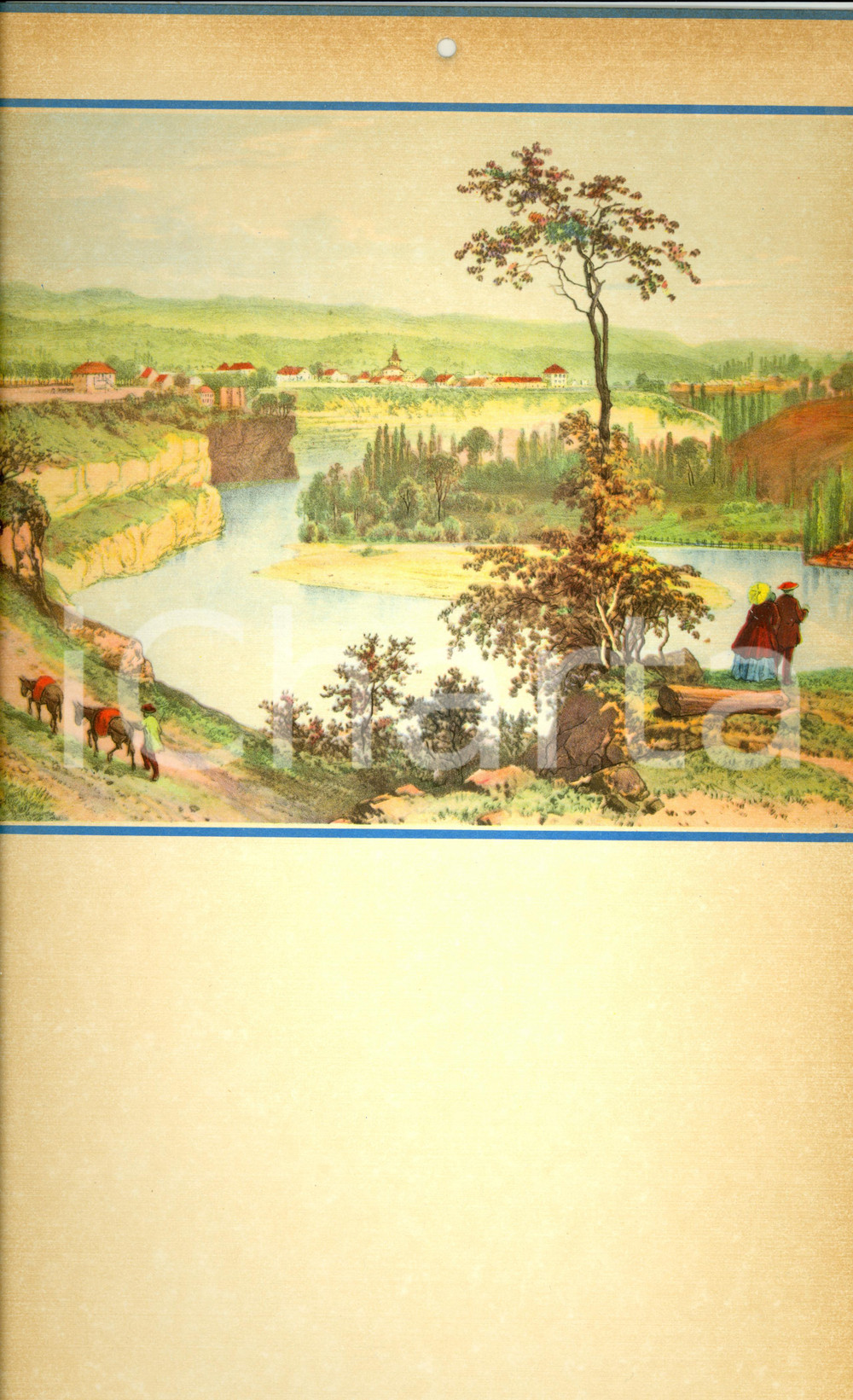 Oggetto da collezione cartaceo 1955 ca MODERNARIATO Calendario perpetuo VINTAGE Scena campestre 24x44 8 1