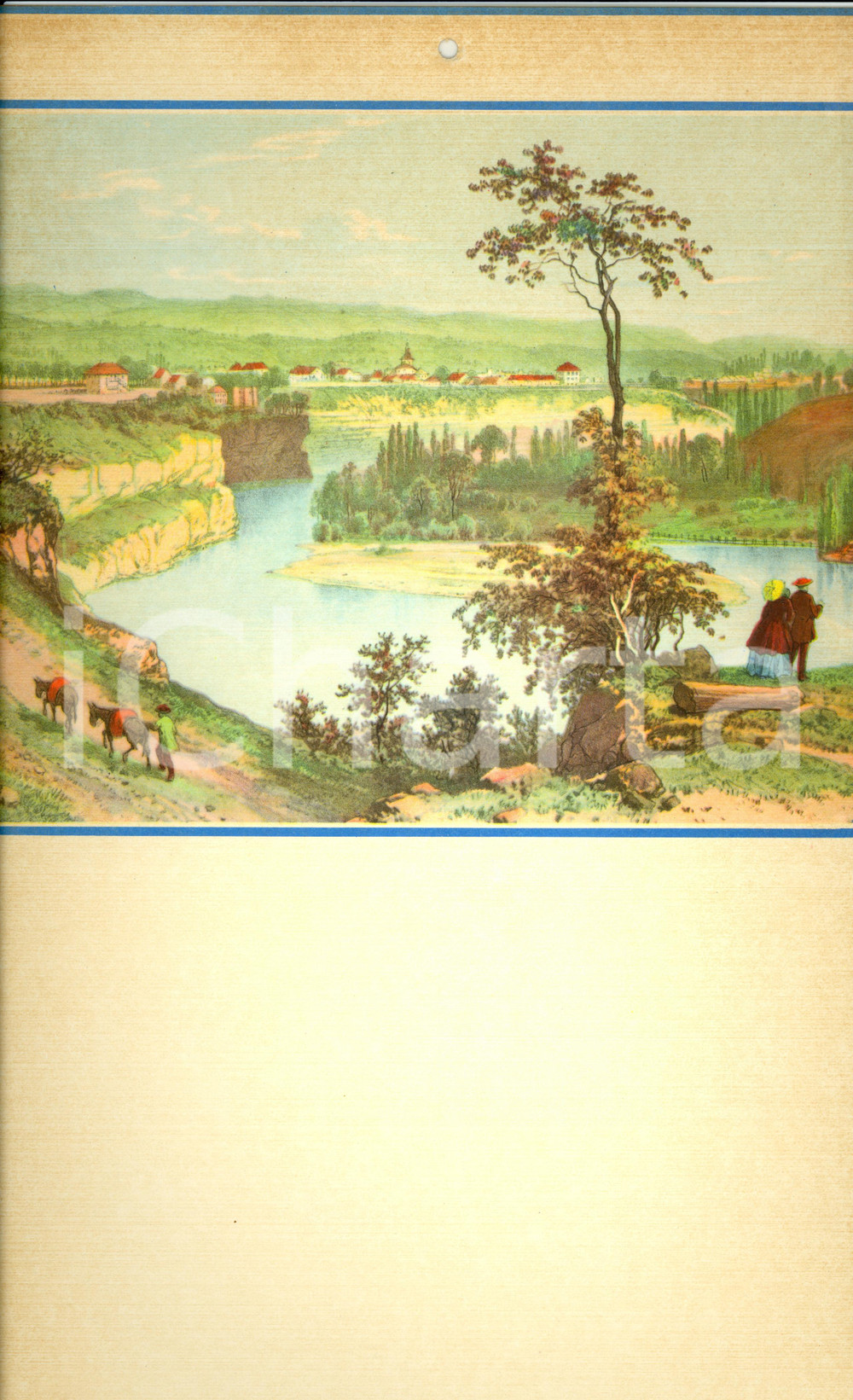 Oggetto da collezione cartaceo 1955 ca MODERNARIATO Calendario perpetuo VINTAGE Scena campestre 24x44 4 1