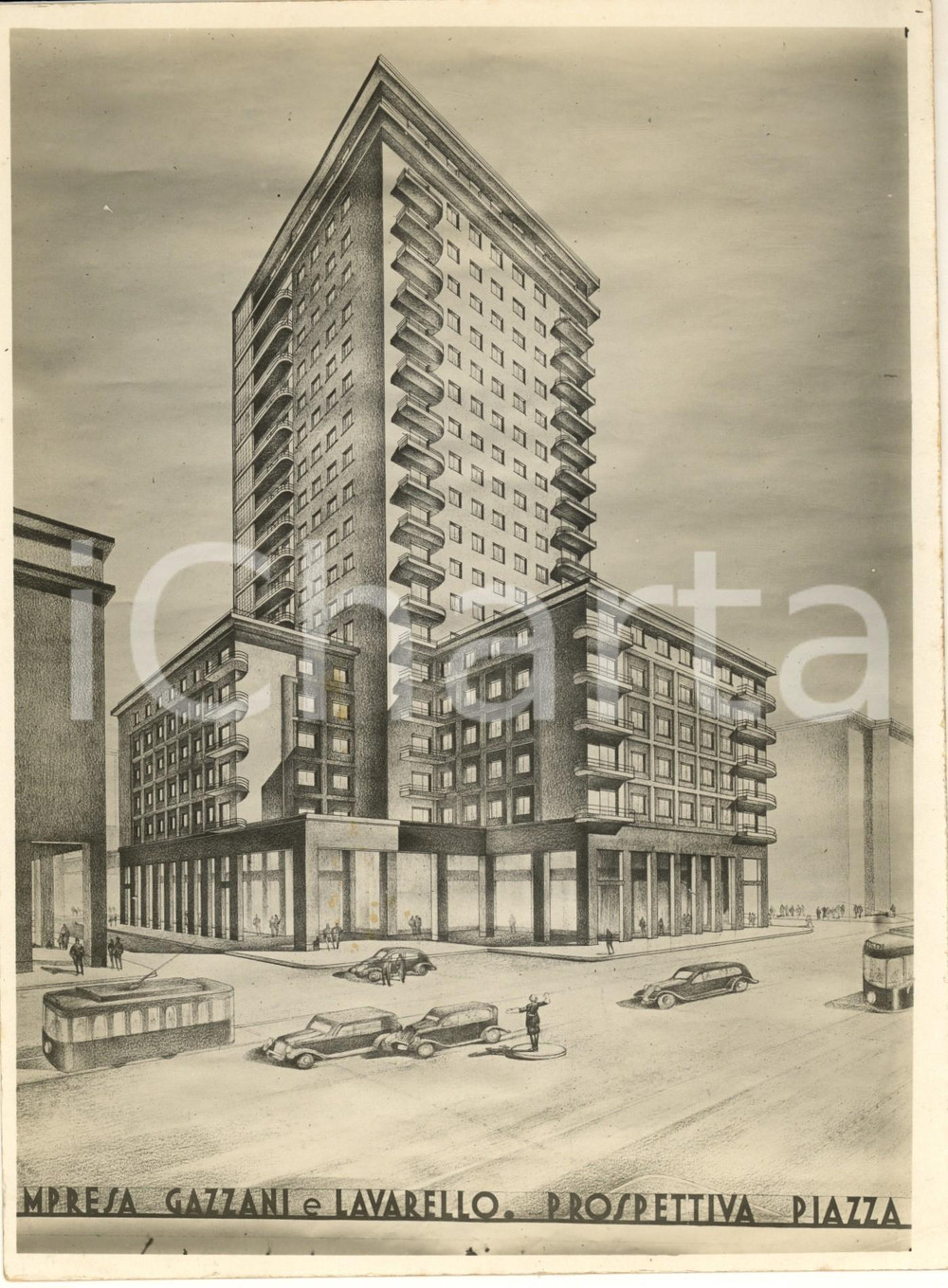 1935 ARCHITETTURA GENOVA Piazza Dante - Foto progetto GAZZANI LAVARELLO Fotografia originale d'epoca, con timbro datario e didascalia al verso. FAIR/discreto difetti di stampa; piegatura angolare; fioriture al verso Formato: 18x24 cm originale e autentica 1