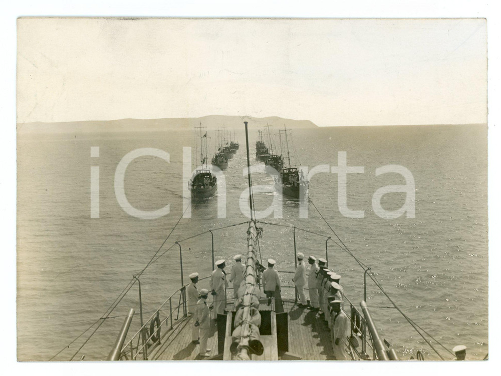 Fotografia d epoca originale 1935 ca REGIA MARINA MILITARE Squadriglie MAS a rimorchio  Foto 15x11 cm 1