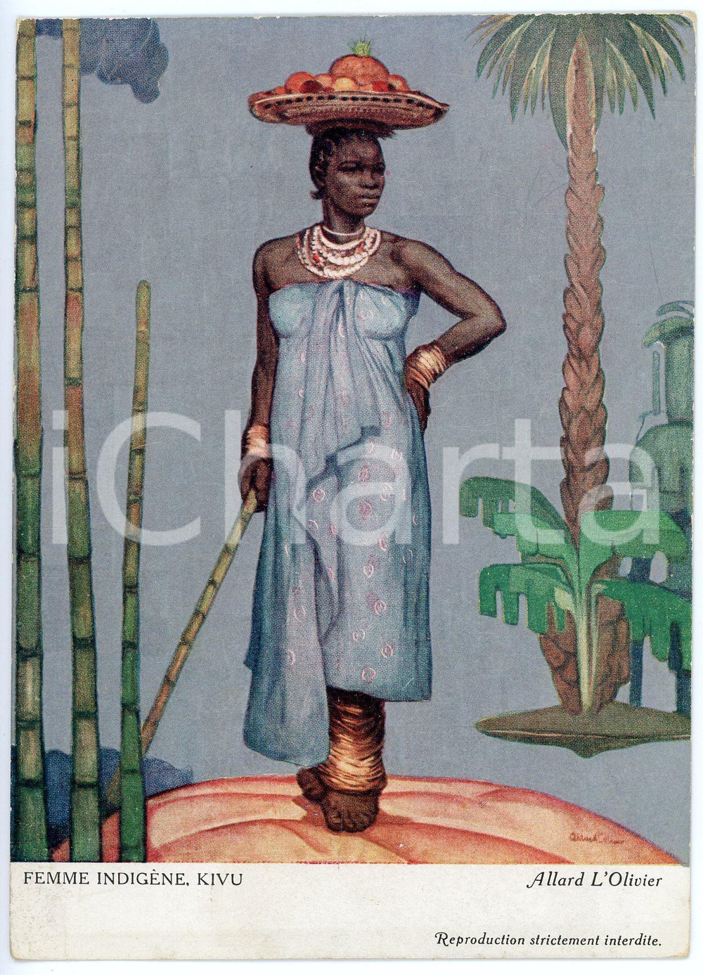 1931 CONGO BELGE Fernand ALLARD L'OLIVIER Femme Indigène KIVU Postcard (2) Cartolina d'epoca, non viaggiata. FAIR/discreto Lievi smussature agli angoli Formato: FG originale e autentica 1