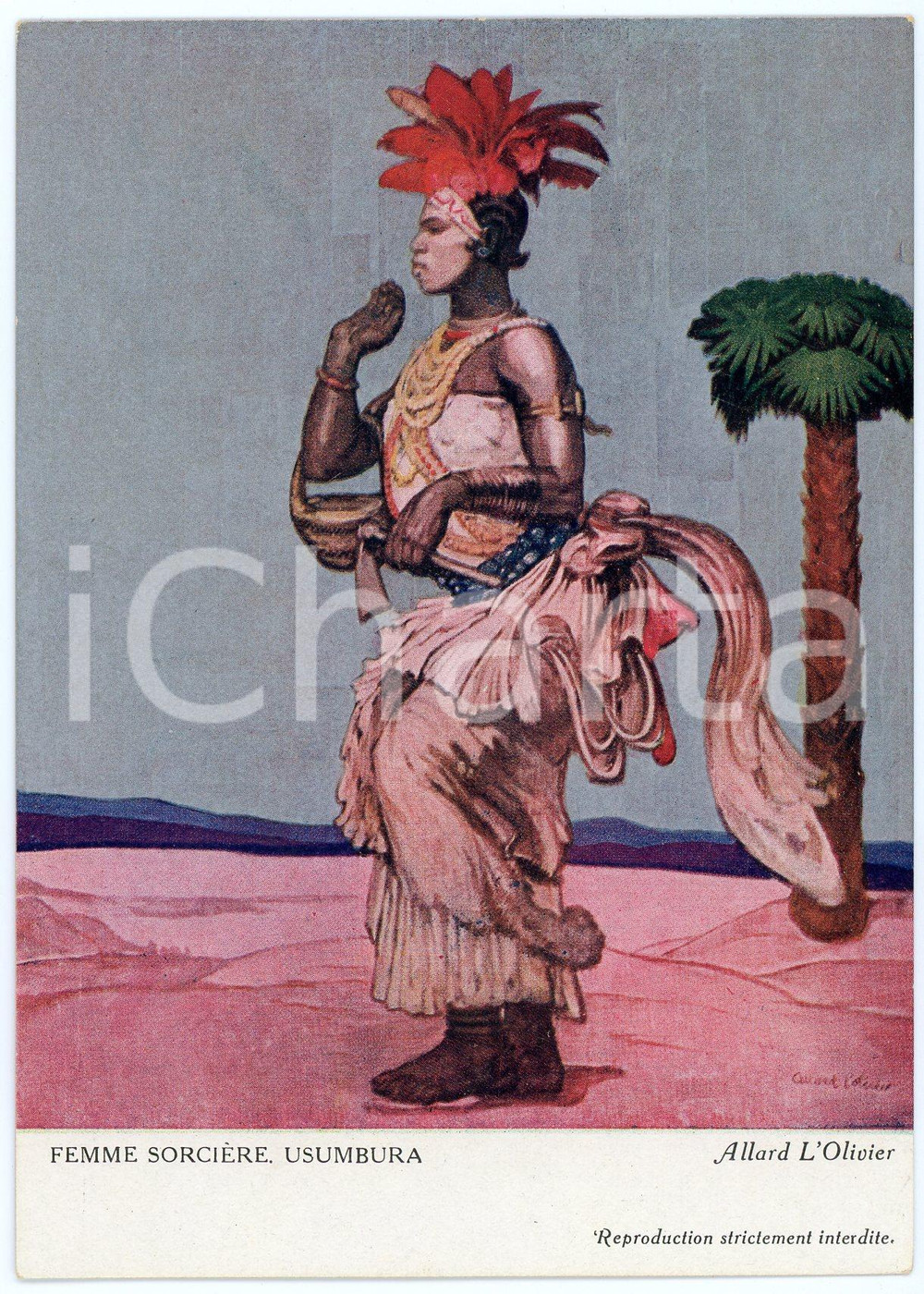 1931 CONGO BELGE Fernand ALLARD L'OLIVIER Femme sorcière USUMBURA Postcard (2) Cartolina d'epoca, non viaggiata. FAIR/discreto Lievi smussature agli angoli Formato: FG originale e autentica 1