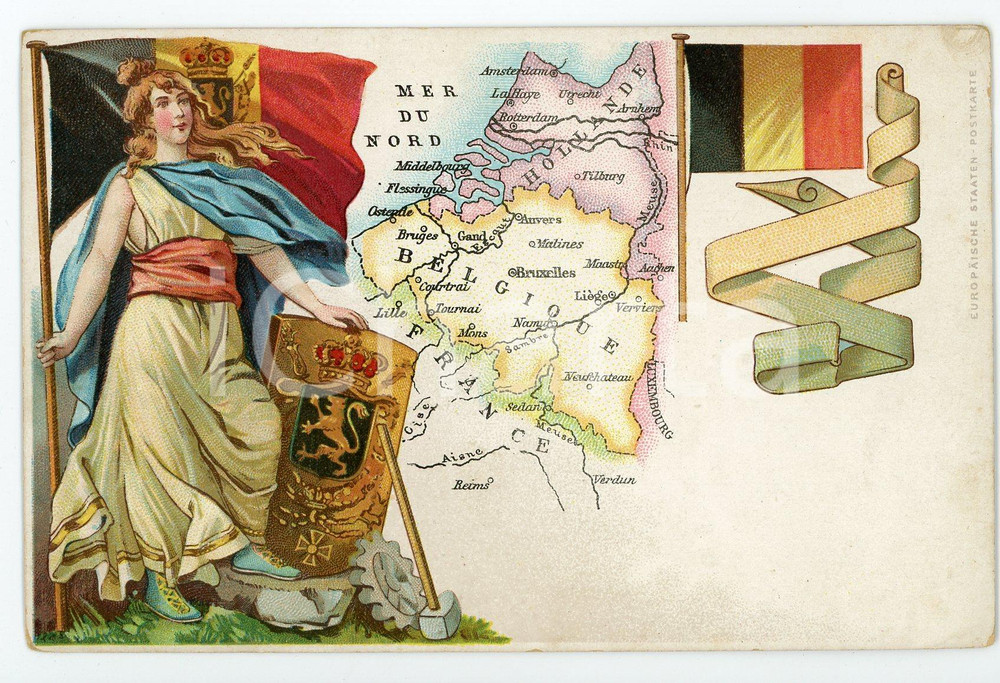 1900 ca BELGIUM Coat of arms and flag ILLUSTRATED postcard FP NV  Cartolina postale d'epoca, non viaggiata. FAIR/discreto Lievi smussature agli angoli Formato: FP originale e autentica 1