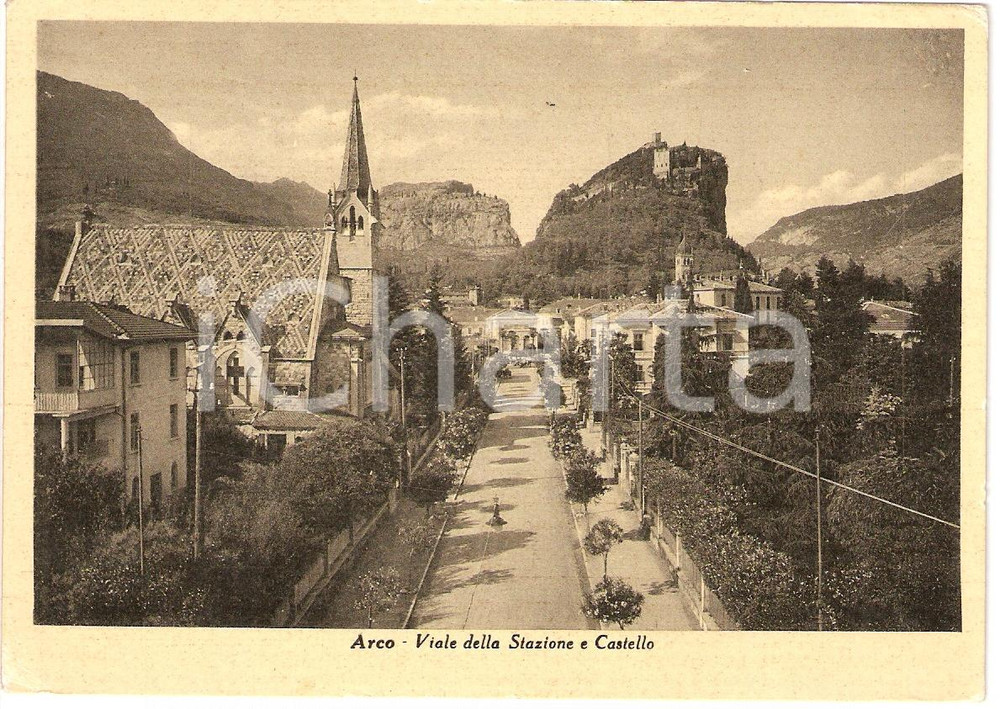 Cartolina originale da collezione 1940 ca ARCO TN Viale della Stazione e Castello Cartolina postale 2 1