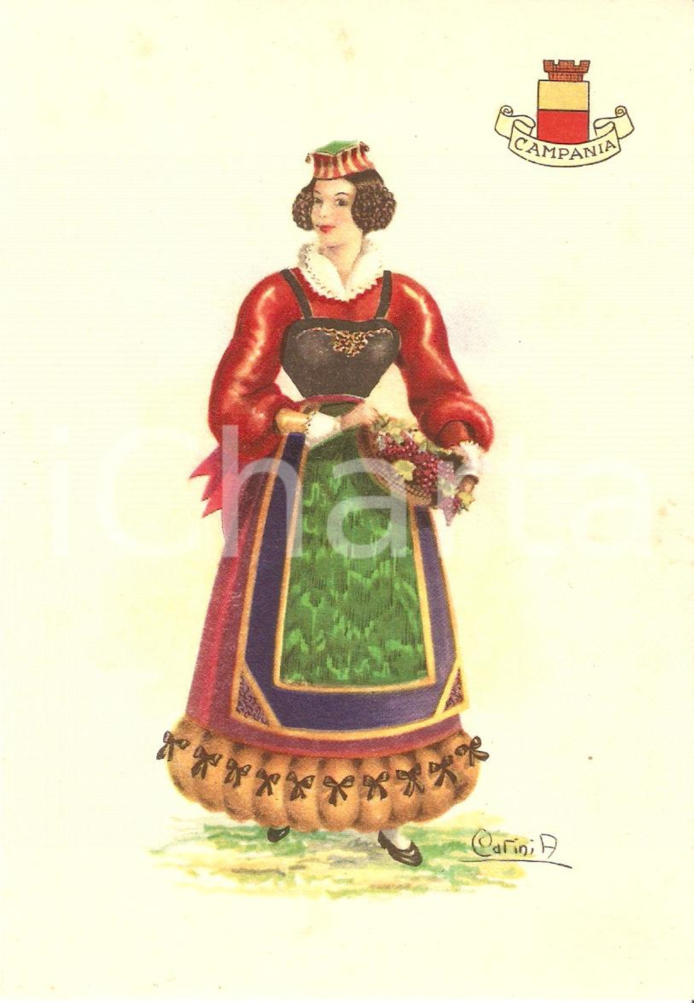 Cartolina originale da collezione 1950 ca CAMPANIA Costumi regionali Ill. A. Carini *Cartolina postale (2) 1