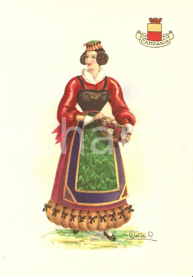 Cartolina originale da collezione 1950 ca CAMPANIA Costumi regionali Ill. A. CARINI Cartolina postale 3 1