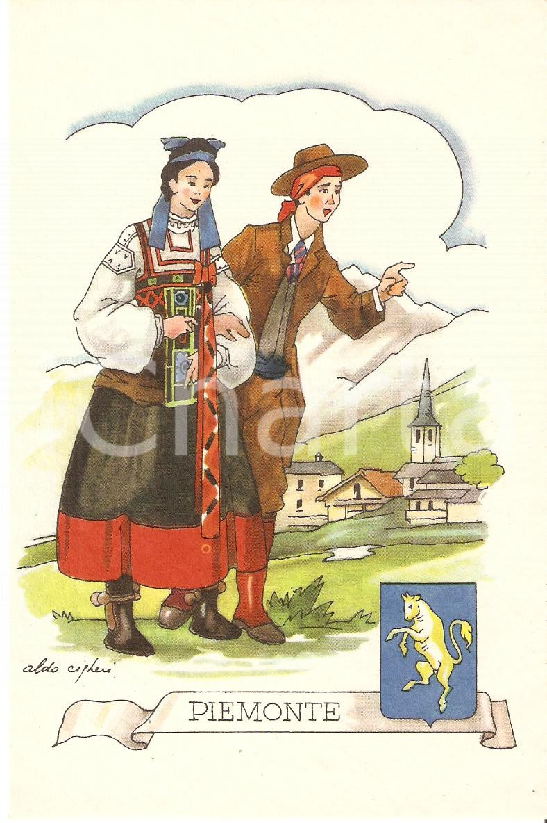 Cartolina originale da collezione 1950 PIEMONTE Costumi regionali Ill. ALDO CIGHERI Cartolina postale 3 1