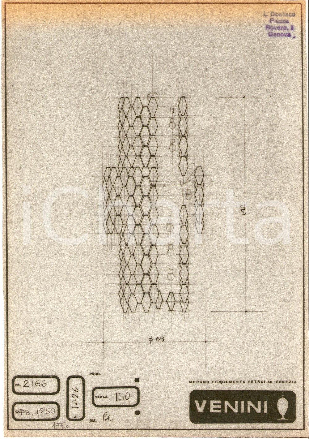 Materiale pubblicitario d’epoca 1960 ca MURANO VENEZIA Vetrai VENINI disegno lampada Eliografia 9 1