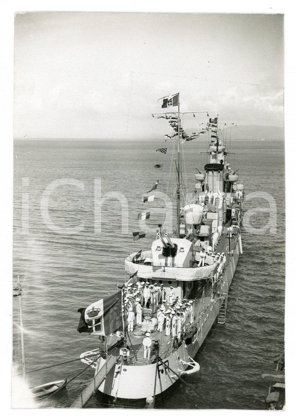 1933 PORTO SANTO STEFANO Cacciatorpediniere FRECCIA Foto 12x17 cm  Fotografia originale d'epoca, con didascalia al verso. FAIR/discreto Lievi abrasioni agli angoli, margini rifilati a mano Formato: 12x17 cm originale e autentica 1