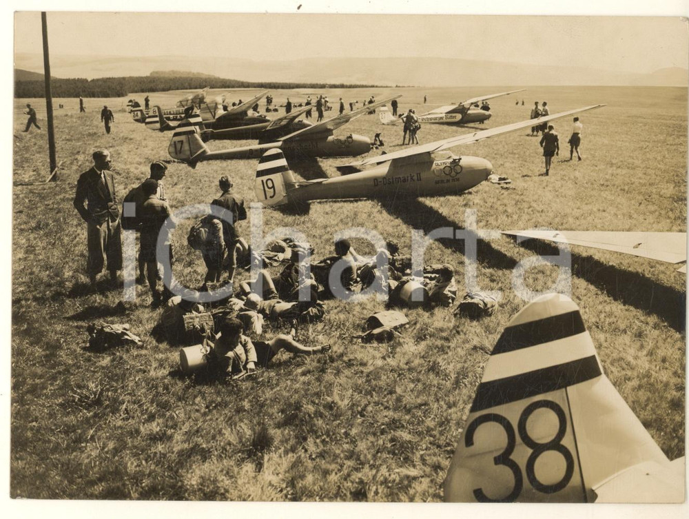 1936 GERMANIA Monti RHON - Gara di alianti - Rhön-Segelflugwettbewerb *Foto Fotografia originale d'epoca, con didascalia dattiloscritta. GOOD/buono  Formato: 18x13 cm originale e autentica 1