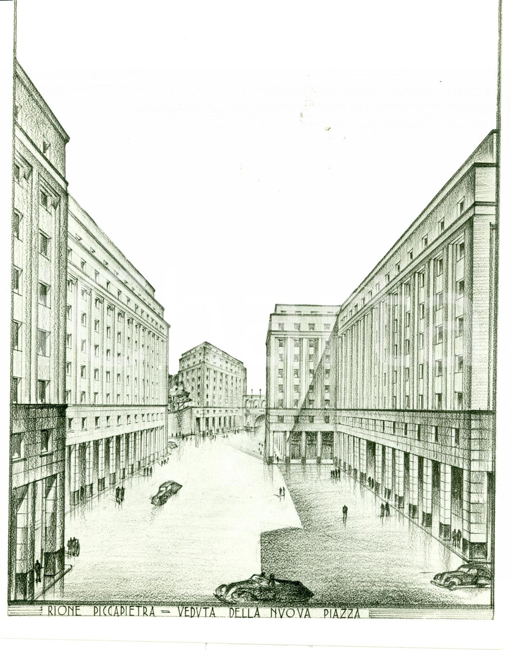 Fotografia d epoca originale 1939 GENOVA Nuova Piazza Rione PICCAPIETRA FOTO COEVA DI DISEGNO 1