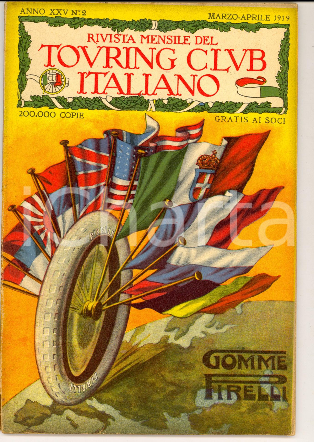 Giornale, rivista storica 1919 TOURING CLUB ITALIANO Il paese di Vignola ^Rivista anno XXV n°2 PIRELLI 1
