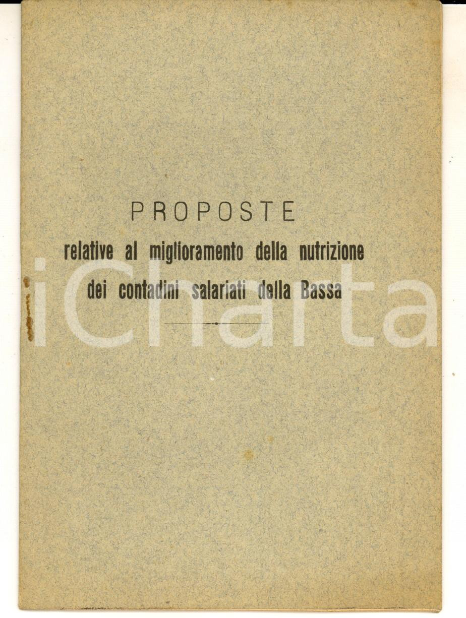 Libro, pubblicazione d epoca 1908 A. RIBONI Miglioramento nutrizione dei contadini salariati della Bassa 1 1