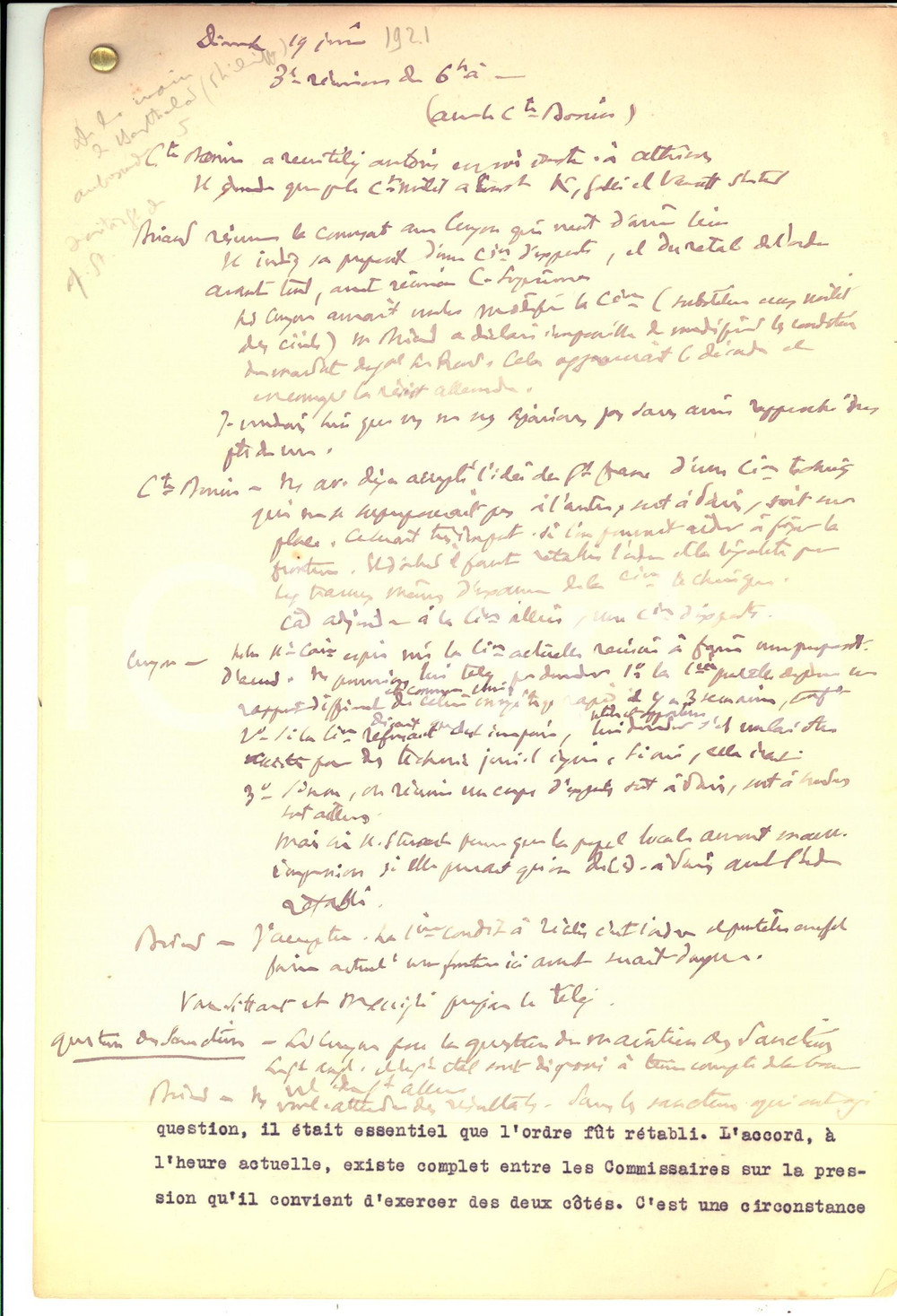Autografo originale 1921 PARIS Colloquio Lord CUZON  Aristide BRIAND Autografo Philippe BERTHELOT 1