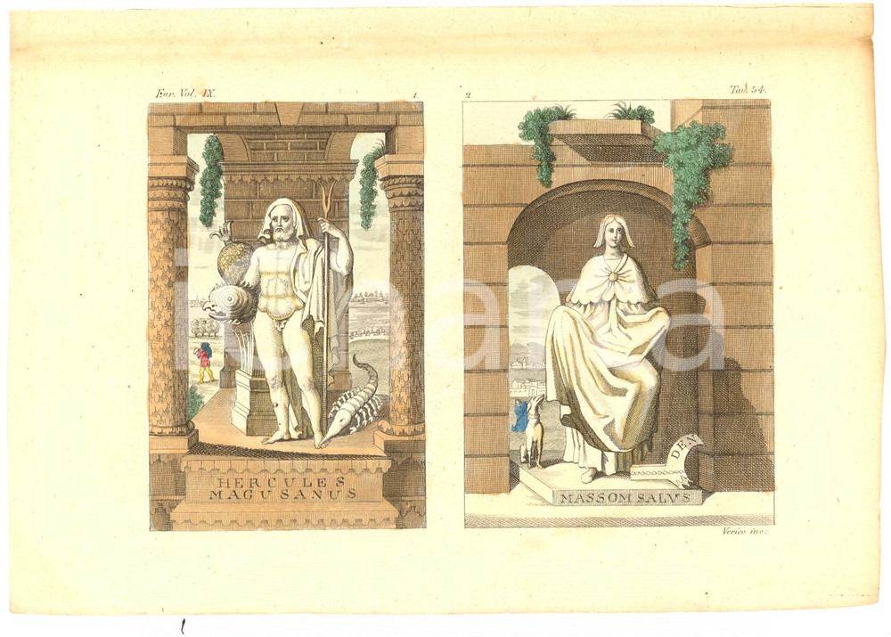 Stampa, bozzetto originale 1823 Ercole e la dea NEALENNIA Inc. Antonio VERICO 1