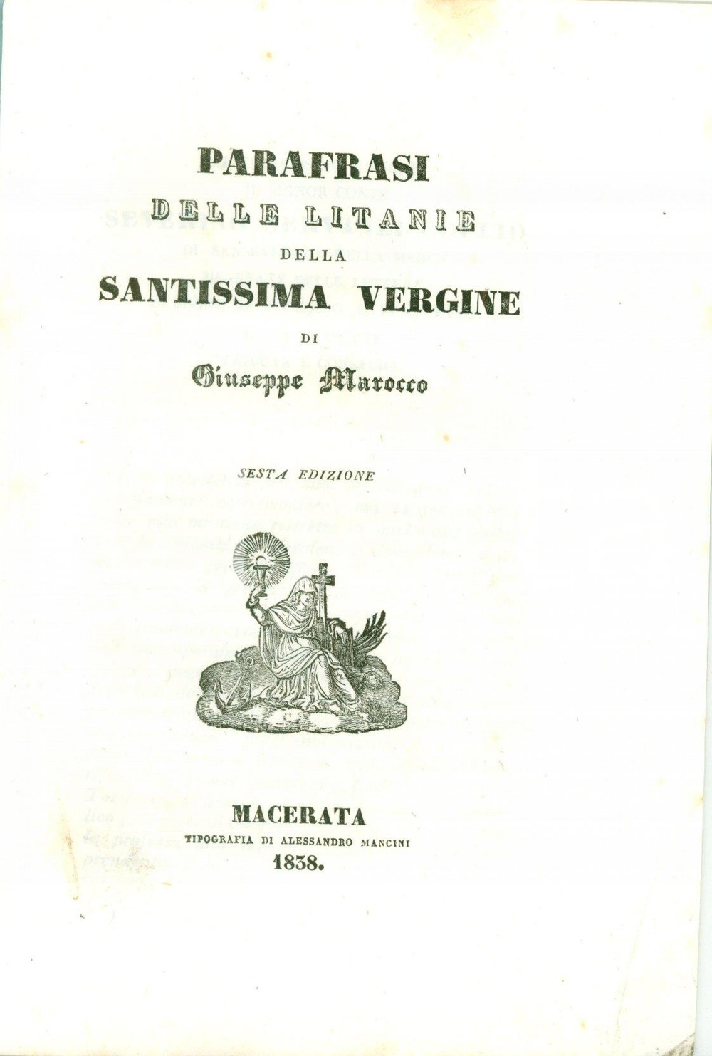 Oggetto da collezione cartaceo 1838 Giuseppe MAROCCO Parafrasi litanie Santissima VERGINE 6 edizione 5 1