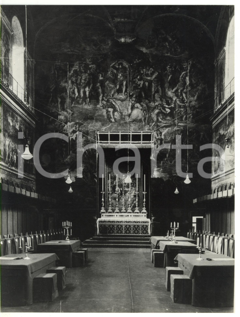 Fotografia d epoca originale 1955 ca CITTA  DEL VATICANO Veduta della Sala del Conclave Foto 18x24 cm 1
