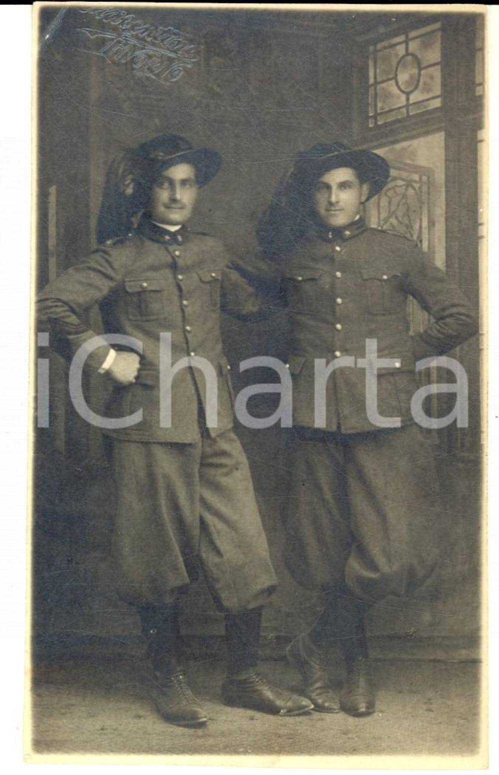 Fotografia d epoca originale 1925 ca LIVORNO REGIO ESERCITO Ritratto di due bersaglieri Foto PIACENTINI 1 1