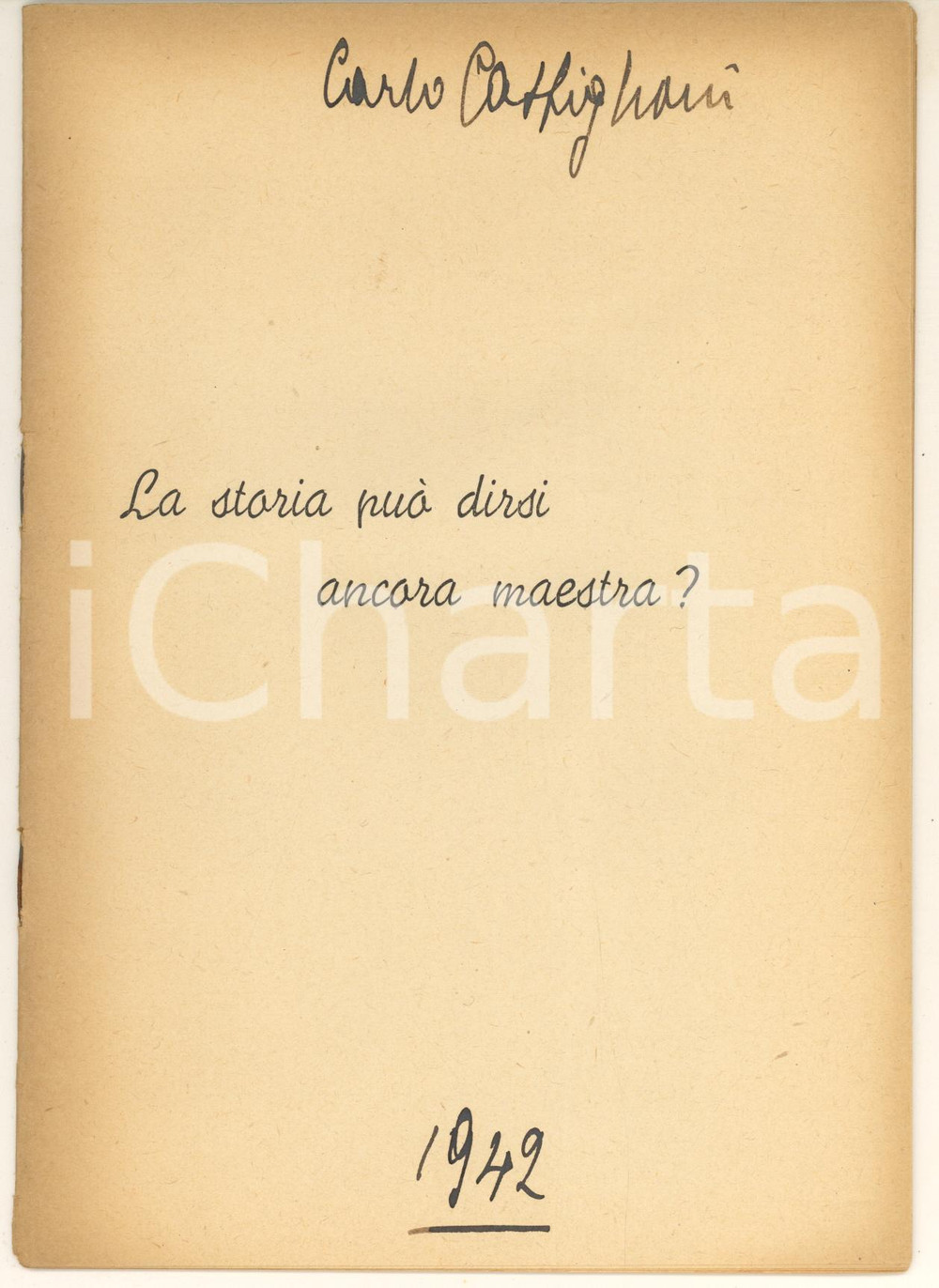 1942 Mons. Carlo CASTIGLIONI La storia può dirsi ancora maestra? *RARO AUTOGRAFO Pubblicazione originale d'epoca, a stampa, rara, sui temi del ruolo della Chiesa nella politica europea e nella storia recente, oltre alla questione sociale.Firma e data autografe in copertina.EDITORE: Pirola Editore - MilanoPAGINE: 17  GOOD/buono lieve piegatura verticale d'epoca e tracce d'uso FORMATO: 17x24 cm originale e autentica 1