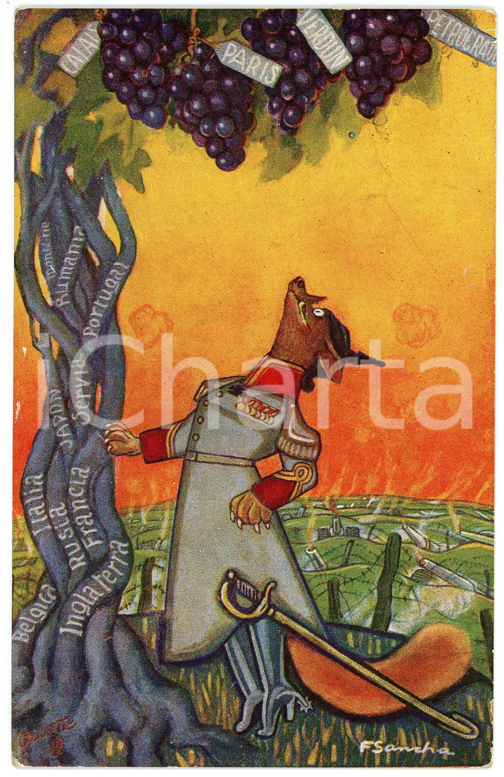 1917 LESSEN VAN AESOPUS De vos en de druiven *Ill. Francisco SANCHA Postcard  Cartolina postale d'epoca, non viaggiata.CONDIZIONI: FAIRFORMATO: FP    originale e autentica 1