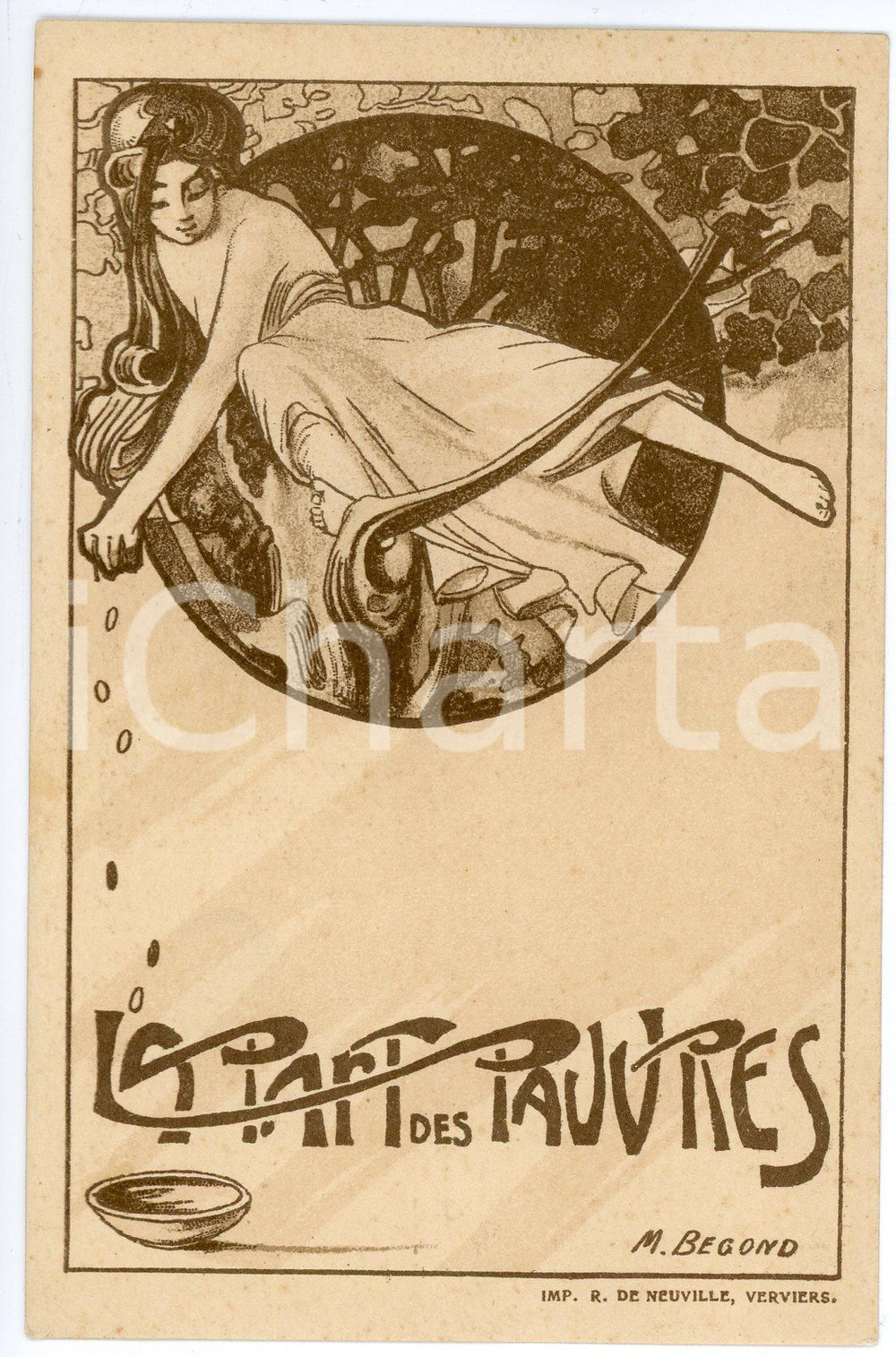 1910 ca ART NOUVEAU Artiste M. BEGOND - LA PART DES PAUVRES Carte postale n.1  Cartolina postale d'epoca, non viaggiata. FAIR/discreto Lievi smussature agli angoli Formato: FP originale e autentica 1