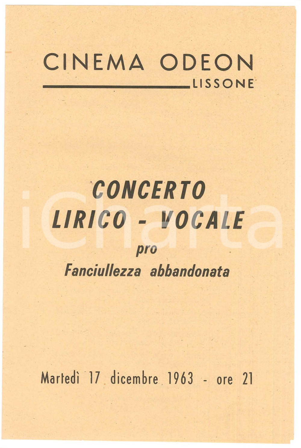 Oggetto da collezione cartaceo 1963 LISSONE Cinema Odeon  Concerto pro fanciullezza abbandonata  Programma 7 1