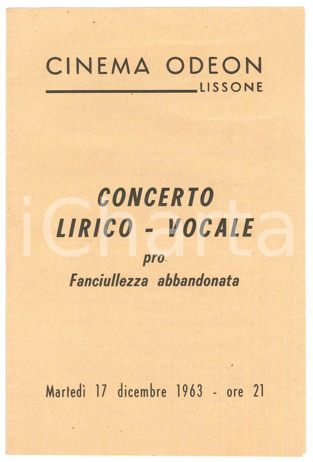 Oggetto da collezione cartaceo 1963 LISSONE Cinema Odeon  Concerto pro fanciullezza abbandonata  Programma 3 1