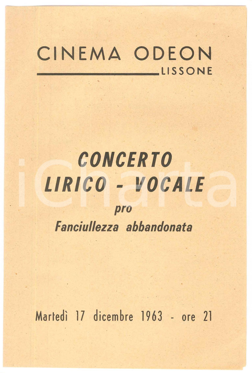 Oggetto da collezione cartaceo 1963 LISSONE Cinema Odeon  Concerto pro fanciullezza abbandonata  Programma 5 1