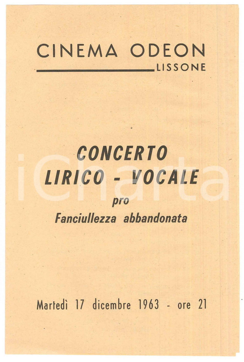 Oggetto da collezione cartaceo 1963 LISSONE Cinema Odeon  Concerto pro fanciullezza abbandonata  Programma 6 1