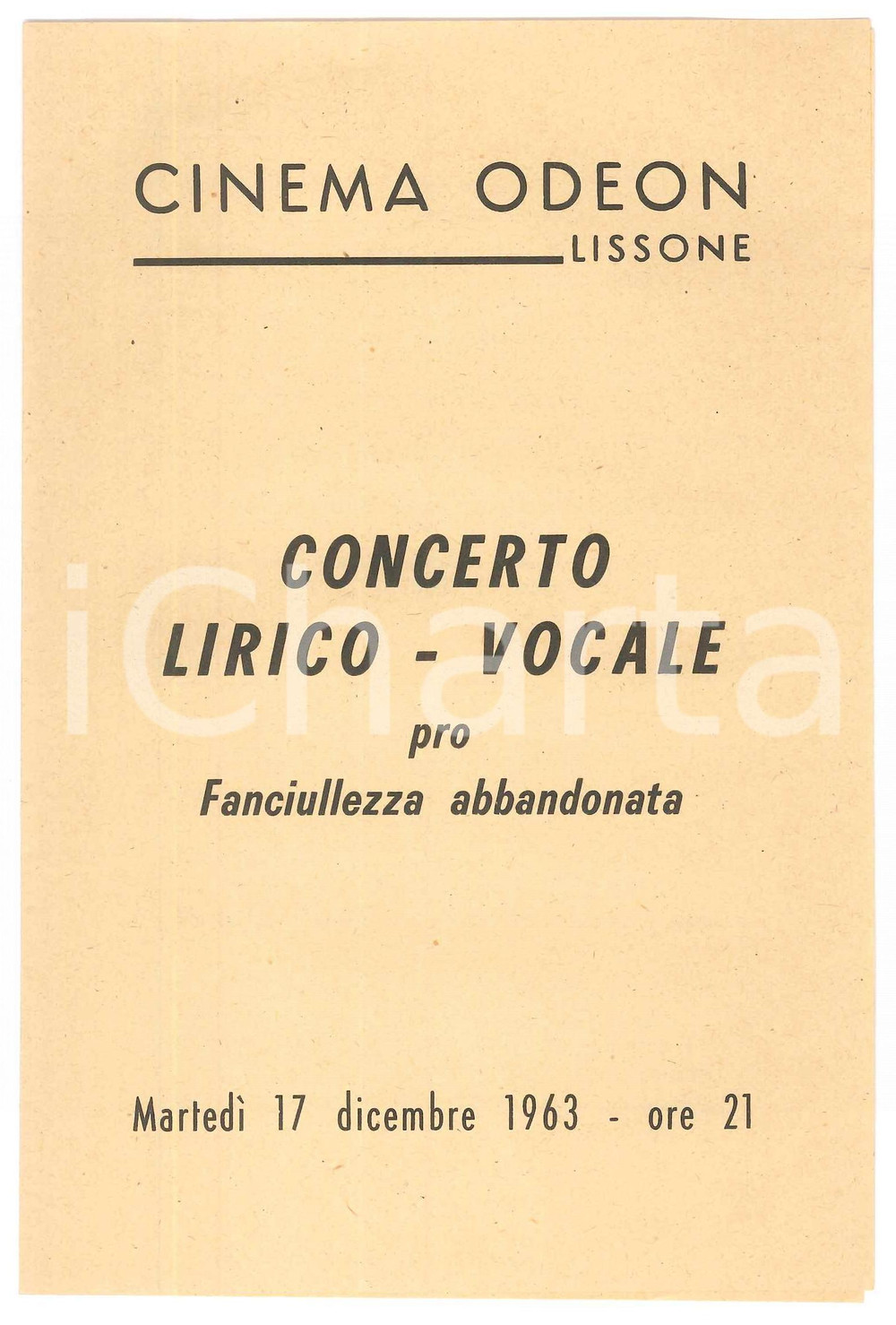 Oggetto da collezione cartaceo 1963 LISSONE Cinema Odeon  Concerto pro fanciullezza abbandonata  Programma 1 1