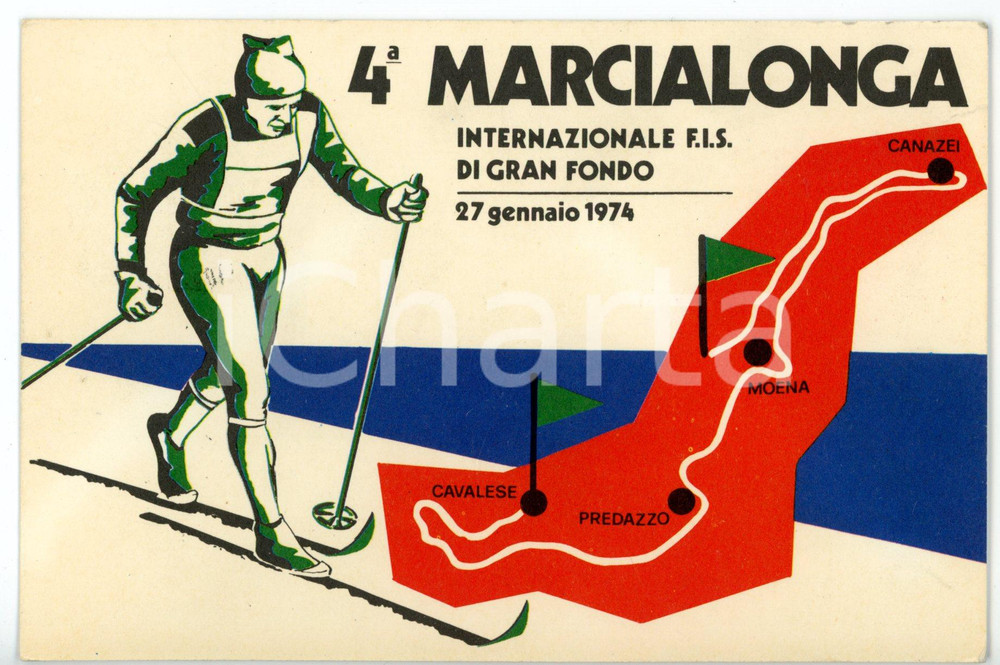 Cartolina originale da collezione 1974 4 MARCIALONGA Internazionale FIS sci di fondo  Timbro FDC Cartolina 2 1