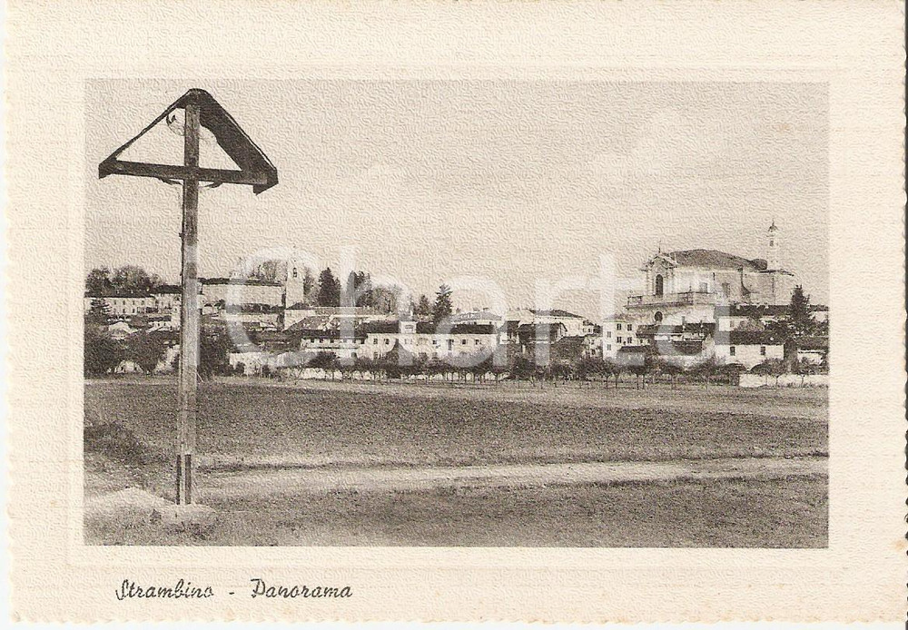 Cartolina originale da collezione 1950 ca STRAMBINO (TO) Panorama con Croce e Chiesa Parrocchiale *Cartolina 3 1