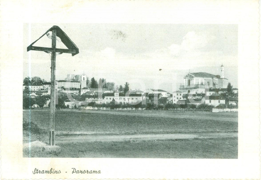 Cartolina originale da collezione 1950 ca STRAMBINO TO Panorama con Croce e Chiesa Parrocchiale Cartolina 5 1
