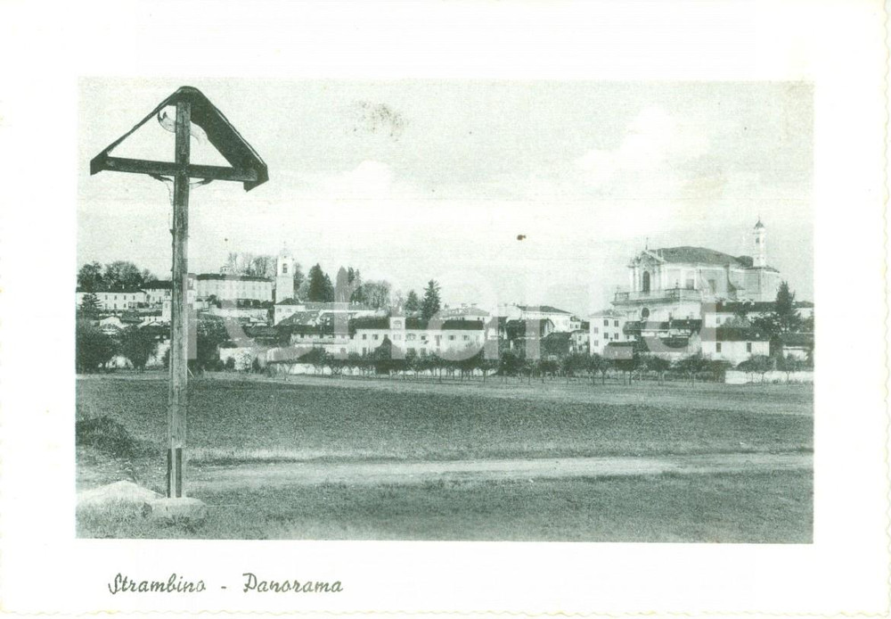 Cartolina originale da collezione 1950 ca STRAMBINO TO Panorama con Croce e Chiesa Parrocchiale Cartolina 6 1