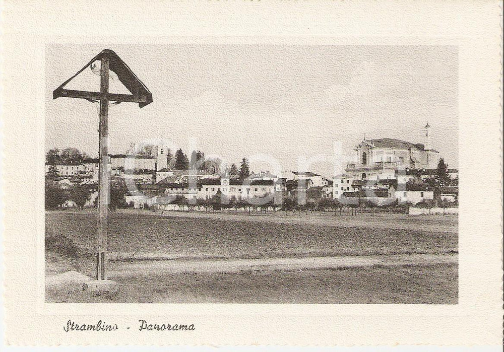 Cartolina originale da collezione 1950 ca STRAMBINO TO Panorama con Croce e Chiesa Parrocchiale Cartolina 1 1