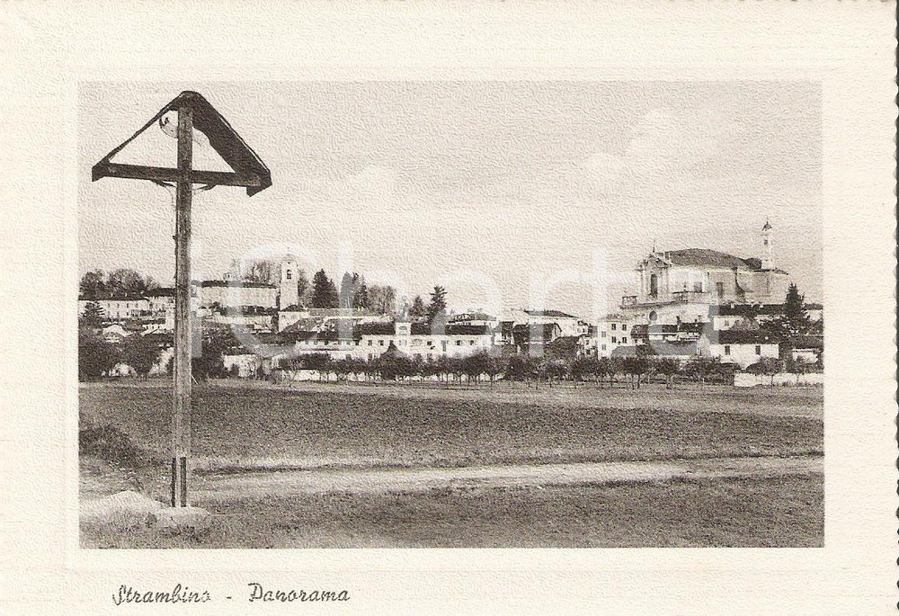 Cartolina originale da collezione 1950 ca STRAMBINO (TO) Panorama con Croce e Chiesa Parrocchiale *Cartolina 2 1