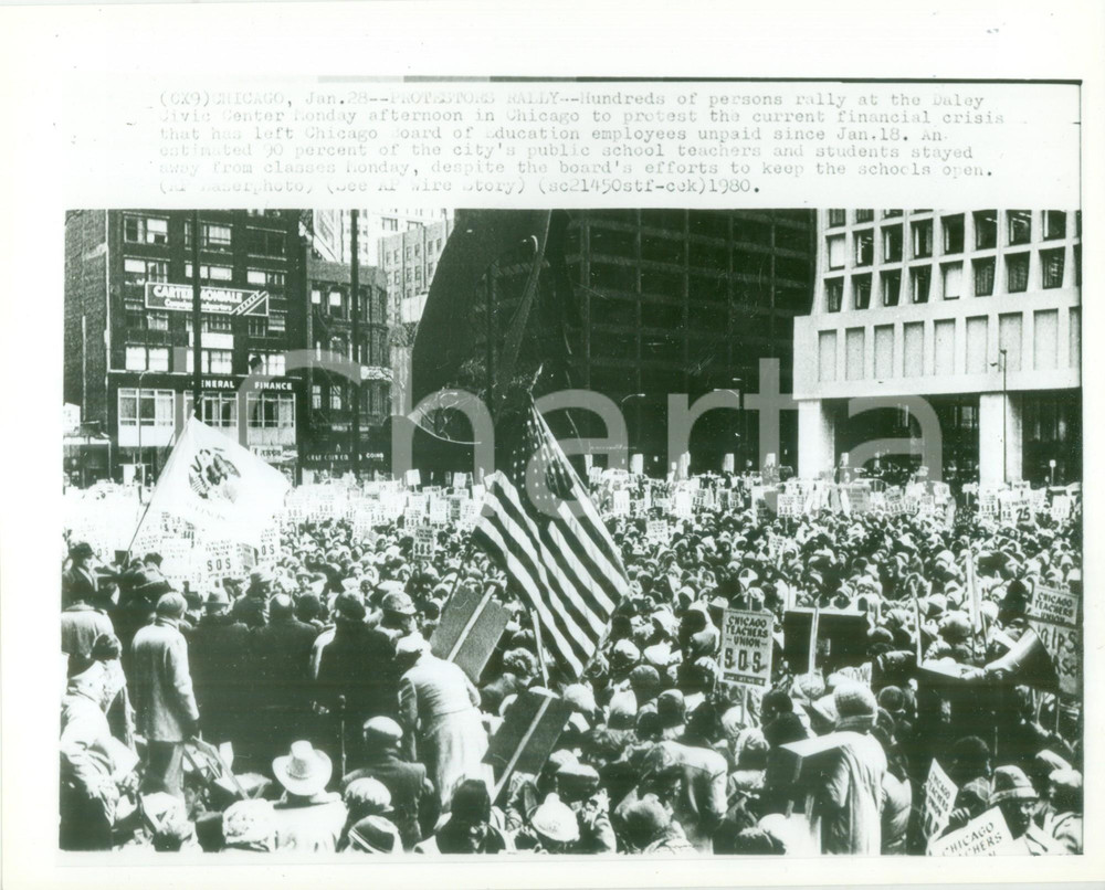 Fotografia d epoca originale 1980 CHICAGO Manifestazione per crisi economica DALEY CIVIC CENTER Foto 1