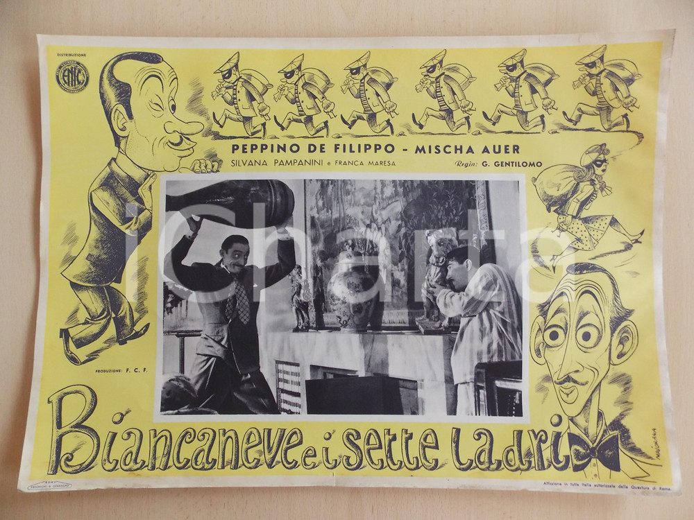 Materiale pubblicitario d’epoca 1949 BIANCANEVE E I SETTE LADRI Mischa AUER minaccia Peppino DE FILIPPO 1