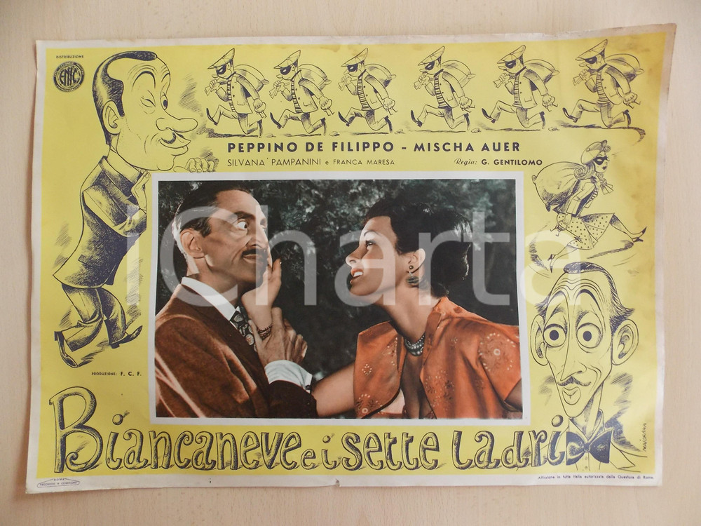 Materiale pubblicitario d’epoca 1949 BIANCANEVE E I SETTE LADRI Silvana PAMPANINI Mischa AUER Locandina 1