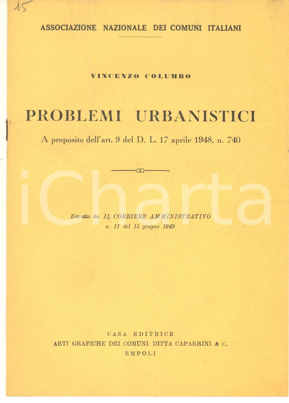 Libro, pubblicazione d epoca 1949 ANCI Vincenzo COLUMBO Problemi urbanistici  D.L. 17 aprile 1948 2 1